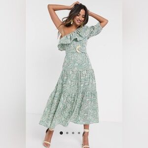 ASOS Mint Green Patterned One Shoulder Dress